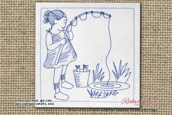 Girl Fishing in Pond Bluework: A Stitcher’s Review